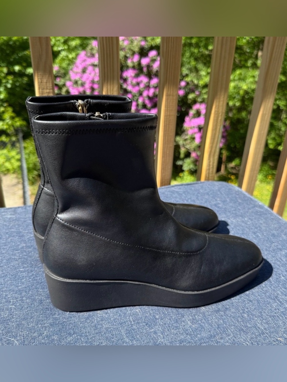 Aerosoles Chiara Black Leather Wedge Boots New Sz 9.5